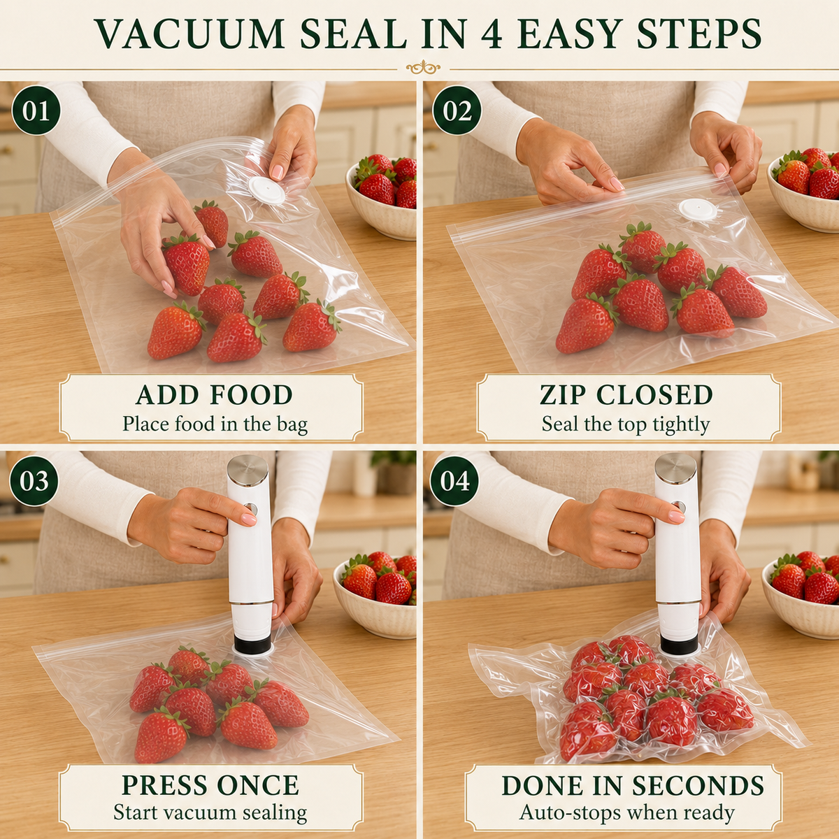 Portable Vacuum Food Sealer Bundle | Keeps Food Fresh 5x Longer