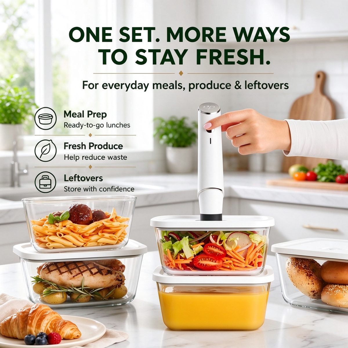 Portable Vacuum Food Sealer Bundle | Keeps Food Fresh 5x Longer