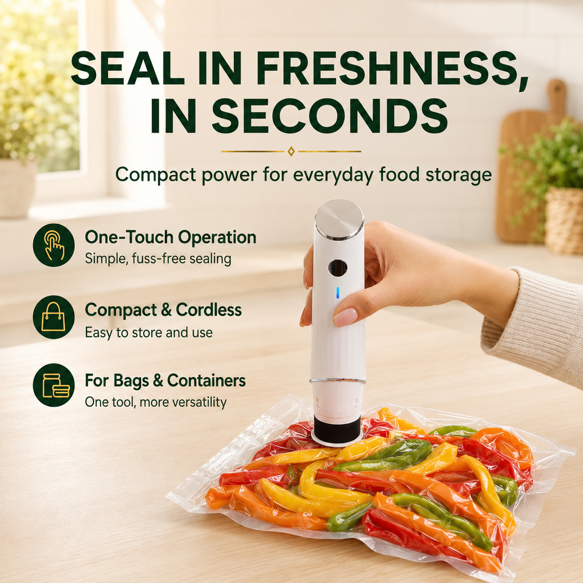 Portable Vacuum Food Sealer Bundle | Keeps Food Fresh 5x Longer