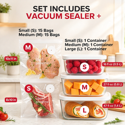 Portable Vacuum Food Sealer Bundle | Keeps Food Fresh 5x Longer