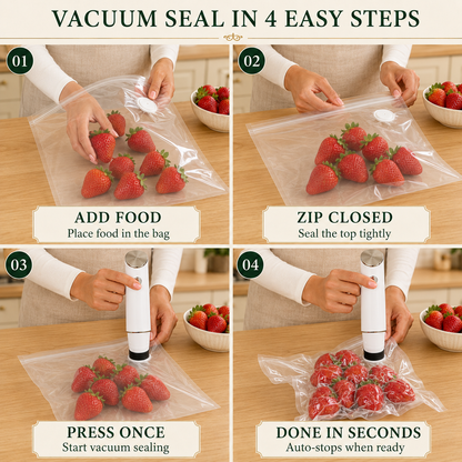 Portable Vacuum Food Sealer Bundle | Keeps Food Fresh 5x Longer